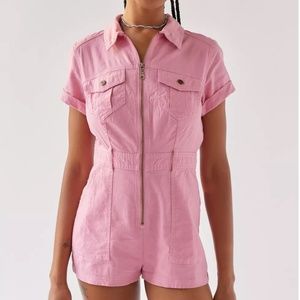 Urban Outfitters Pink Linen Romper (Pink, Size Medium)